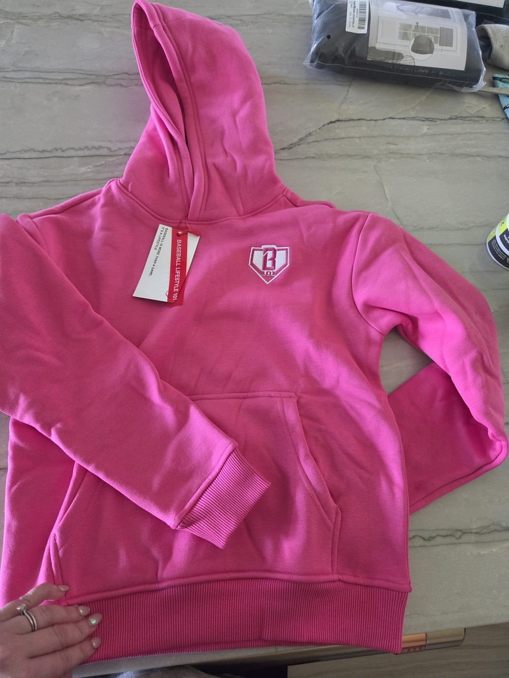 Kids Hot Pink Hooded Pullover Sweatshirt with Shield Logo